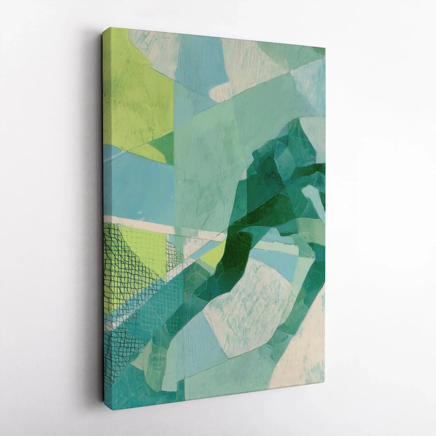 Abstract Geometric Canvas Wall Art | Teal and Green Modern Painting | Premium 1.25-Inch Gallery Wrap | Contemporary Home Decor Gift