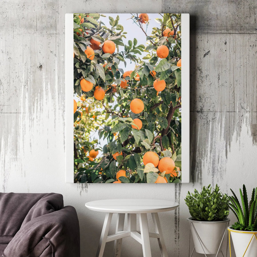 Orange Tree Vertical Canvas | Seville Spain Photography Print | Premium Gallery-Wrapped Wall Art | Mediterranean Kitchen Decor & Foodie Gift
