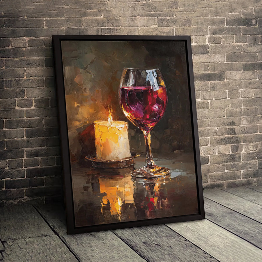 Red Wine and Candle Canvas Print | Impressionist Oil Painting Wall Art | Premium 1.25 Inch Thick Gallery Wrap | Elegant Home Decor for Dining Room
