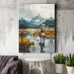 Cowboy Mountain Landscape Canvas Print | Abstract Western Painting Wall Art | Premium Thick Gallery Wrapped Canvas | Rustic Home Decor Gift for Him