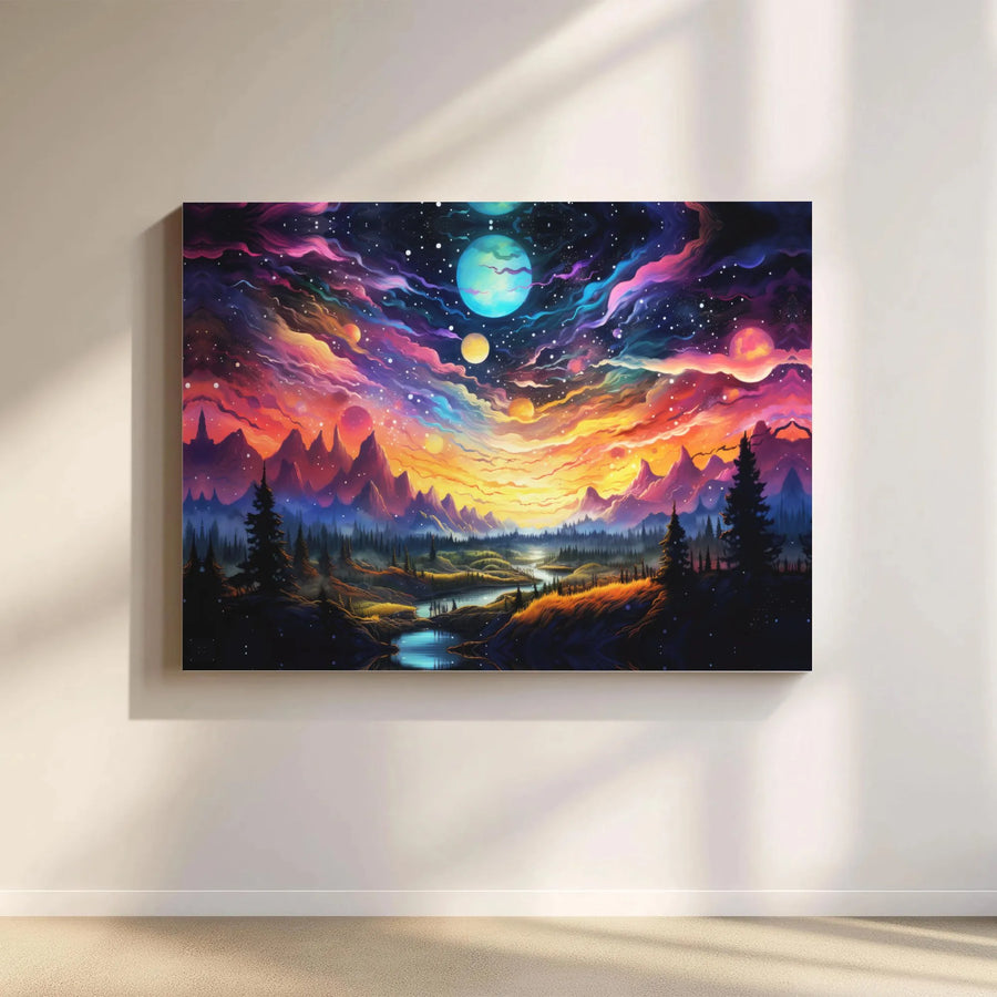Cosmic Landscape Canvas Wall Art | Psychedelic Nebula Galaxy Print | Premium 1.25 Inch Gallery Wrap | Dreamy Surreal Decor for Home and Office