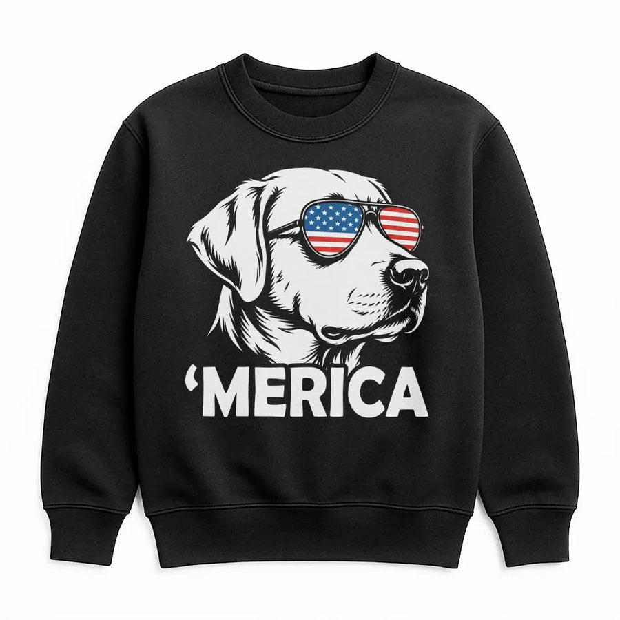 Patriotic Dog Sweatshirt | Labrador with American Flag Sunglasses | Premium Cotton-Blend Sweatshirt | 4th of July Gift for Dog Lovers