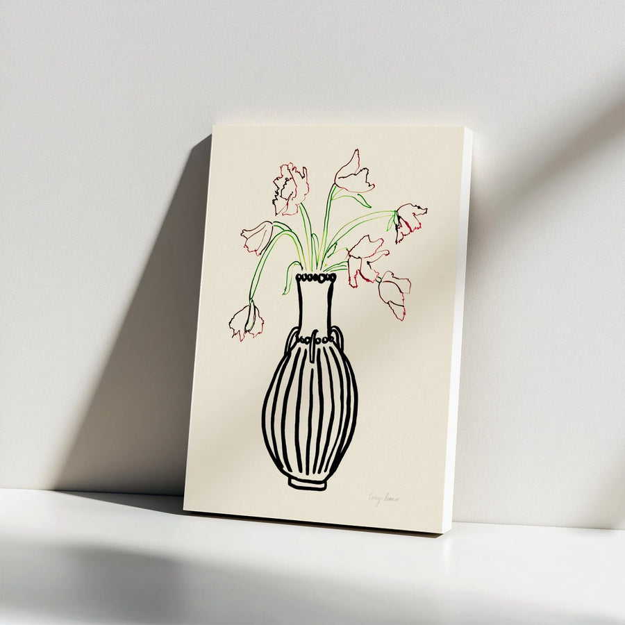 Parrot Tulip Canvas Wall Art | Minimalist Floral Line Drawing | Premium Thick Gallery Wrap Canvas | Modern Home & Office Decor Gift