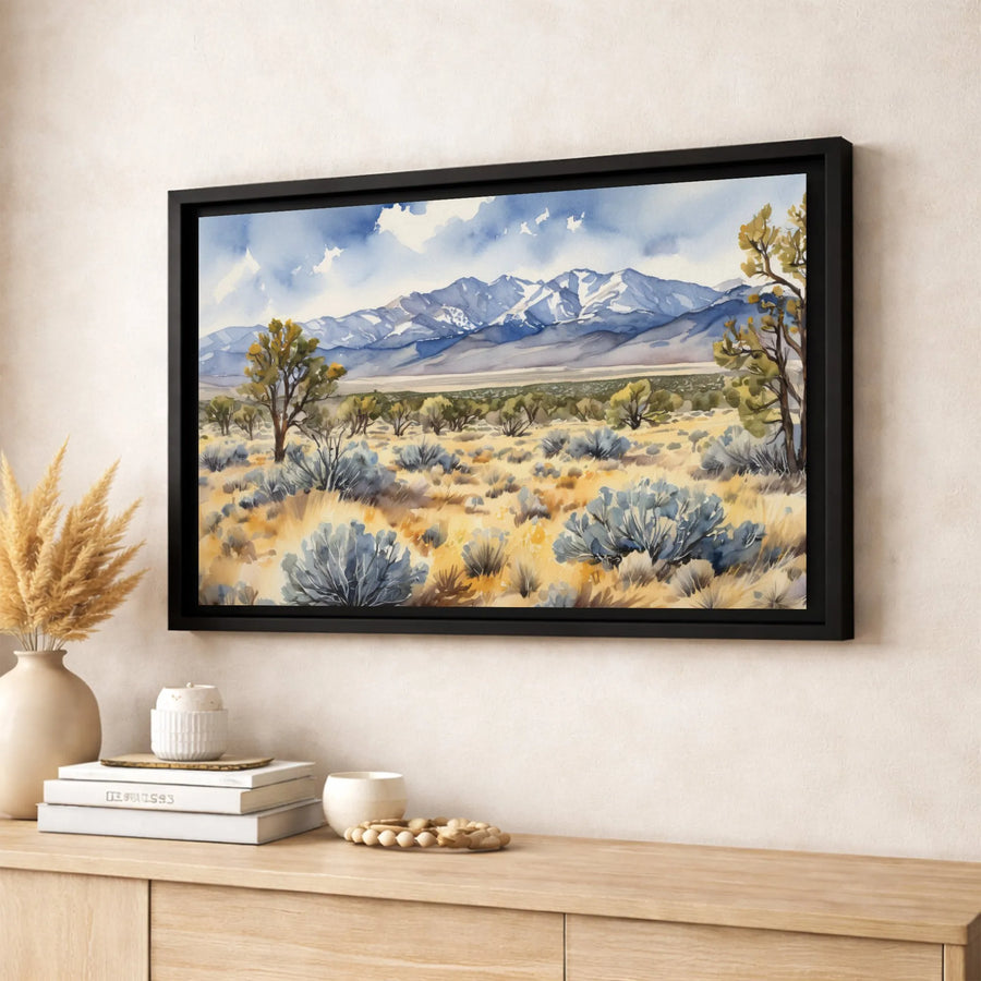 Desert Landscape Canvas Wall Art | Watercolor Snow-Capped Mountains Print | Gallery Quality Premium Material | Southwestern Home Decor Gift