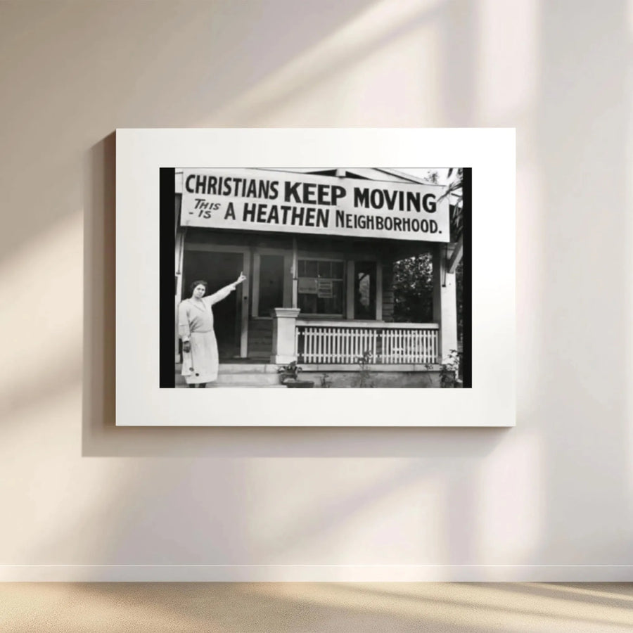 Christians Keep Moving Vintage Photography Print | Heathen Neighborhood Sign | Premium Gallery Canvas | Provocative Statement Home Decor