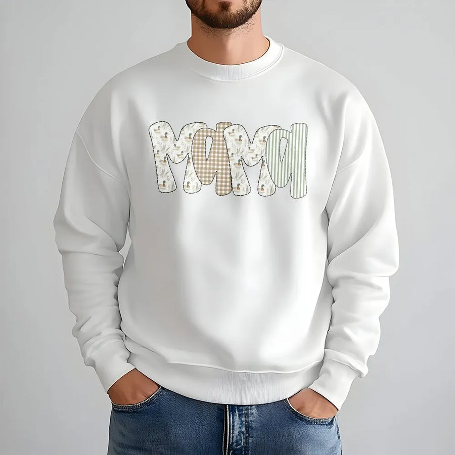 Duck Hunting Mama Sweatshirt | Camo Mallard Duck Patchwork Style | Premium Cotton Tee | Gift for Outdoorsy Mom