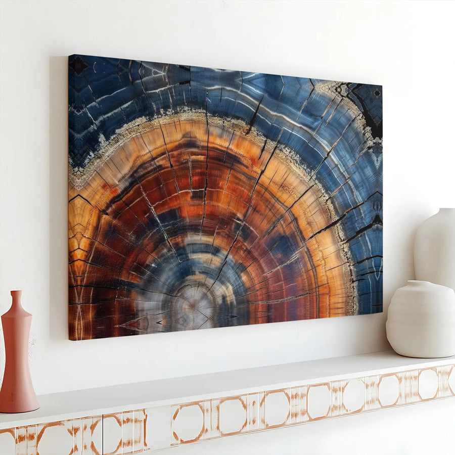 Abstract Wood Grain Canvas Art | Blue and Orange Tree Ring Print | Premium Gallery Wrap Canvas | Modern Rustic Home Decor Gift