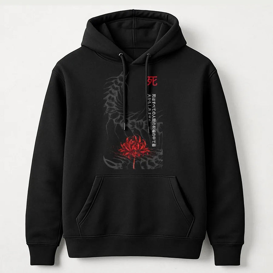 Anime Centipede Hoodie | Japanese Spider Lily Graphic | Premium Streetwear Pullover | Dark Aesthetic Gift For Manga Fans