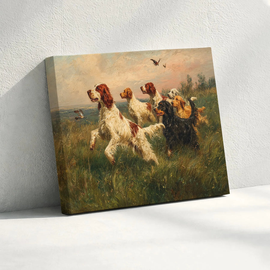 Vintage Hunting Dogs Canvas Wall Art | Classic Setter Sporting Dog Painting | Premium Gallery Wrapped Canvas | Gift for Hunter & Lodge Decor