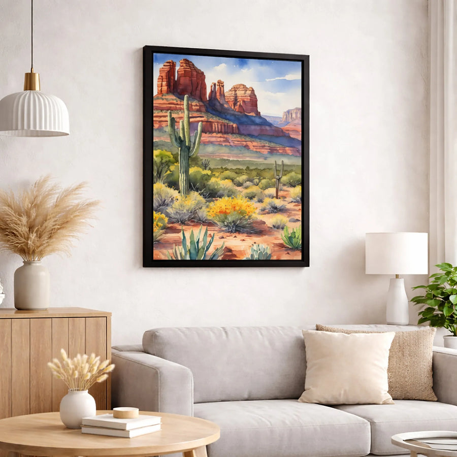 Sedona Desert Landscape Canvas Wall Art | Watercolor Saguaro Cactus Print | Premium 1.25-Inch Gallery Wrap | Southwestern Home Decor Gift