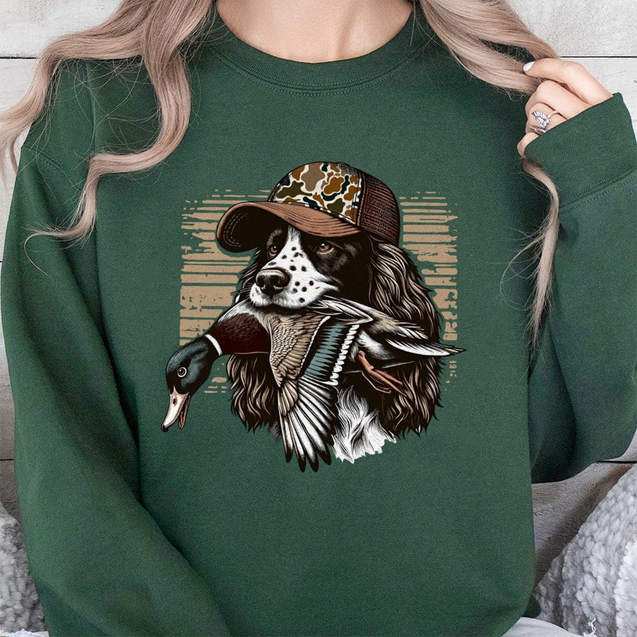 Springer Spaniel Hunting Sweatshirt | Mallard Duck Graphic Print | Premium Cotton Blend | Gift for Waterfowl Hunters & Dog Lovers