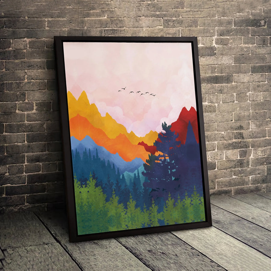 Abstract Mountain Wall Art | Colorful Forest Landscape Canvas Print | Premium Fade-Resistant Decor | Modern Nature Home Gift