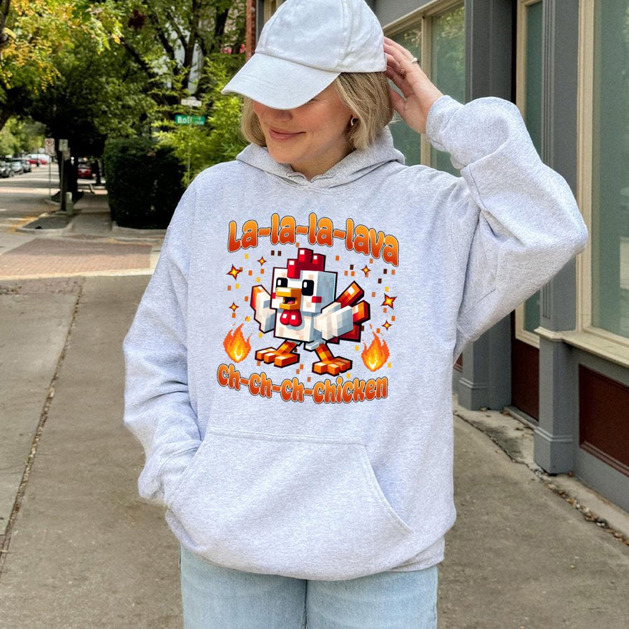 Lava Chicken Hoodie | Pixel Art Gamer Graphic Print | Premium Cotton Blend Sweatshirt | Funny Gift For Kids And Teens Gamer