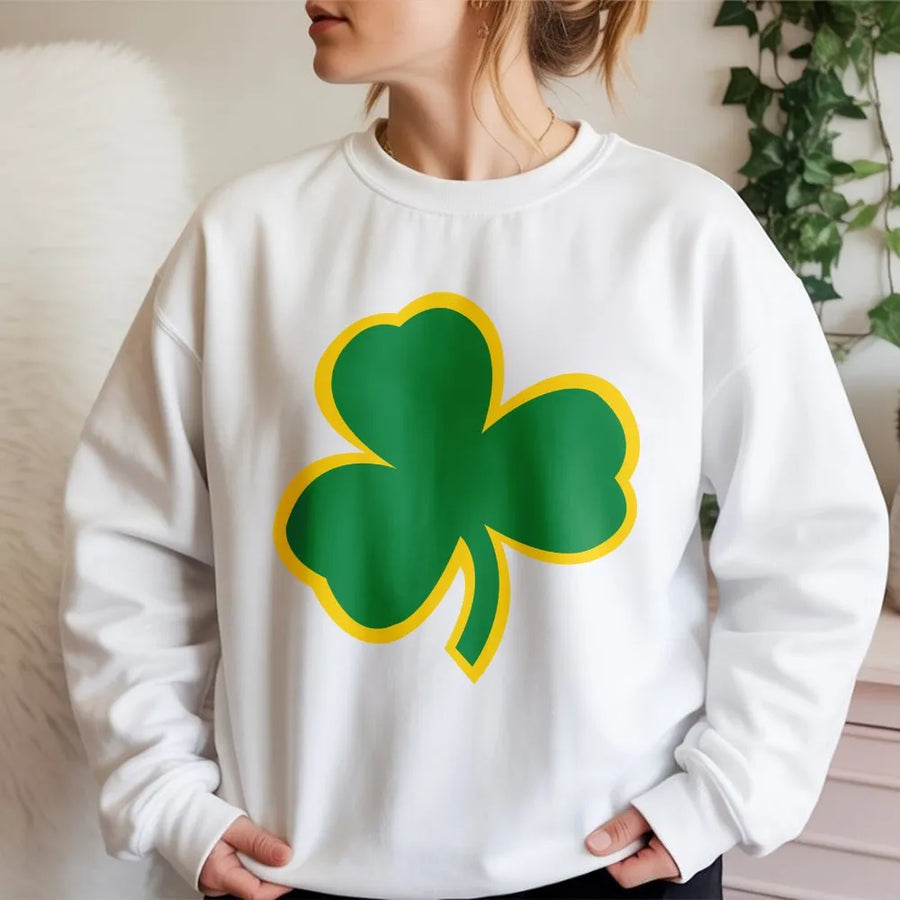 St Patricks Day Shamrock Sweatshirt | Bold Green and Gold Clover Graphic | Soft Cotton Blend Cozy Pullover | Festive Irish Gift, Unisex Fit