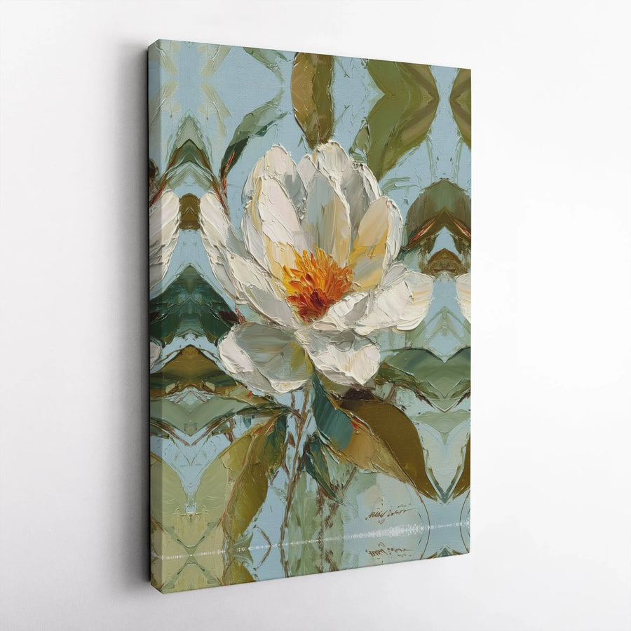 White Flower Canvas Wall Art | Textured Botanical Painting Print | Premium Gallery Wrap Canvas | Modern Living Room Decor Gift