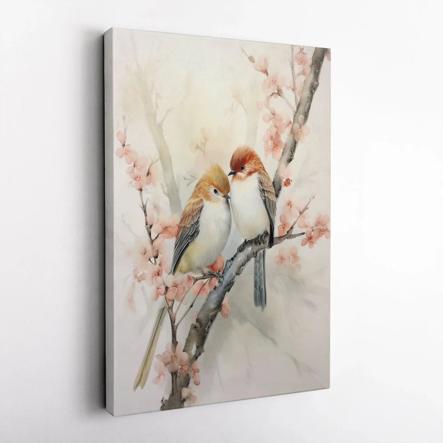 Watercolor Love Birds Canvas Wall Art | Cherry Blossom Branch Print | Premium Gallery-Wrapped 1.25" Profile | Romantic Home Decor Gift