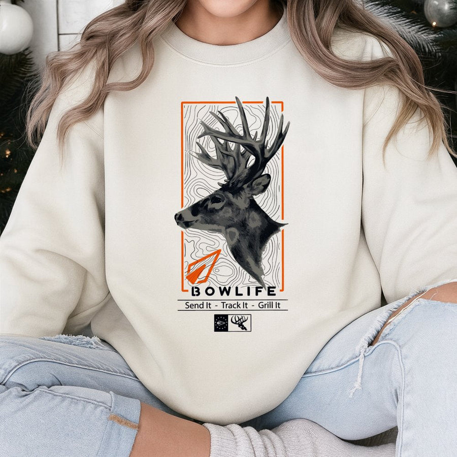 Bowhunting Sweatshirt | Deer Antler Topographic Print | Premium Cotton Blend | Gift For Bow Hunter Men Women