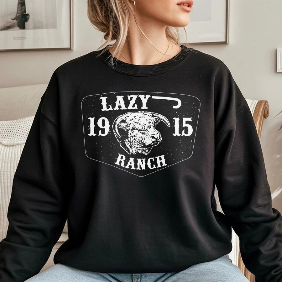 Lazy Ranch Bull Sweatshirt | Vintage Western Logo Graphic | Premium Cotton Blend Crewneck | Cowboy Farm Life Gift For Men And Women