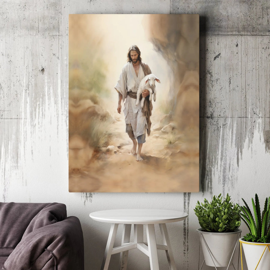 Jesus The Good Shepherd Canvas | Watercolor Bible Wall Art | Premium Gallery Wrapped Decor | Christian Home Gift for Believers