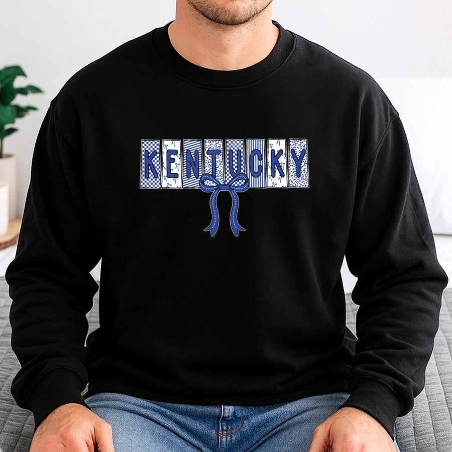 Kentucky Coquette Bow Sweatshirt | Trendy Leopard Checker Print Design | Premium Cotton Blend | Aesthetic KY State Gift for Her