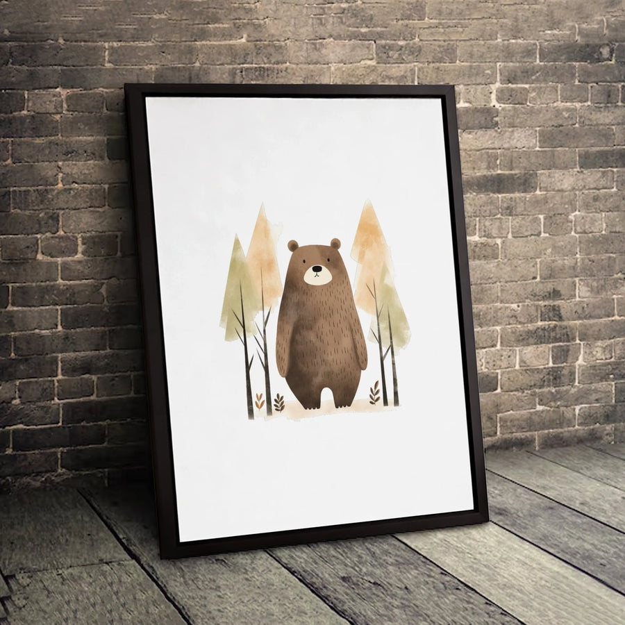 Brown Bear Canvas Wall Art | Cute Watercolor Woodland Forest Print | Premium Gallery-Wrapped Gallery Quality | Nursery Decor Gift for Kids