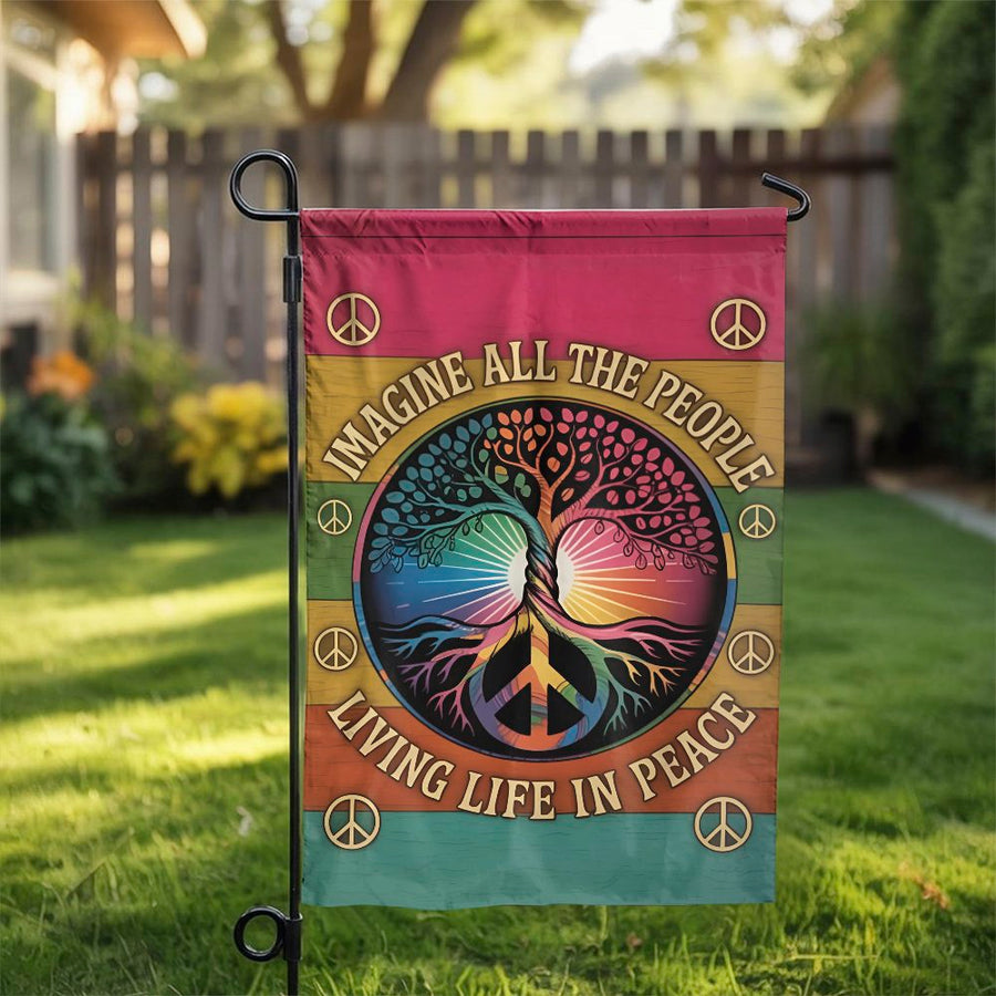 Peace Garden Flag | Tree of Life Boho Yard Decor | Premium Weather-Resistant Polyester | Outdoor Welcome Gift for Hippie Home Gardeners