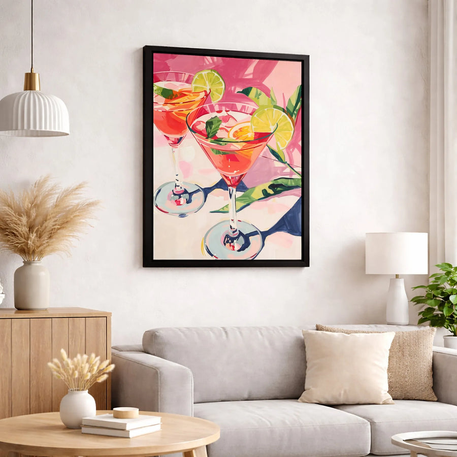Pink Cocktail Canvas Print | Abstract Summer Drink Wall Art | Premium Fade-Resistant Decor | Modern Home Kitchen Bar Wall Decor