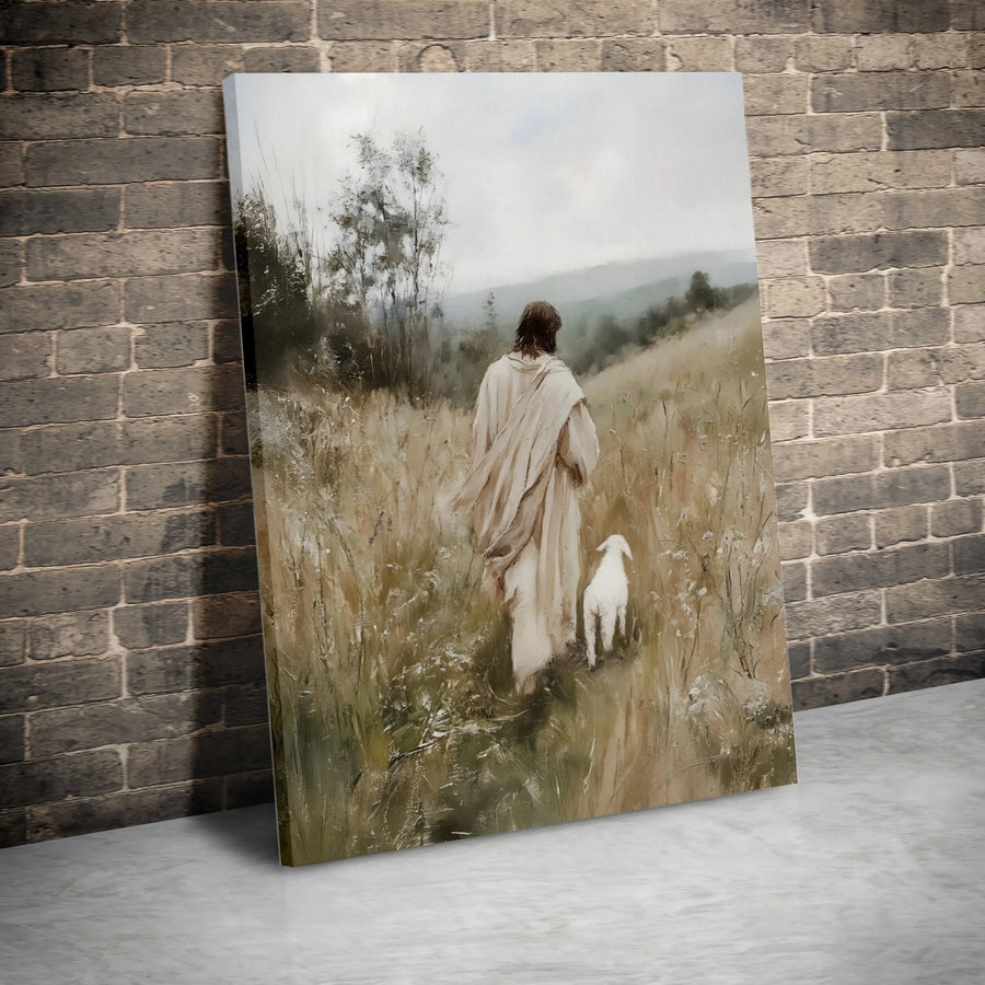 Jesus and Lamb Canvas Wall Art | The Good Shepherd Painting Print | Premium Thick Gallery Wrap | Christian Home Decor Inspirational Faith Gift