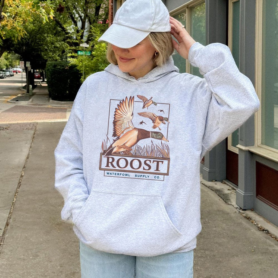 Duck Hunting Hoodie | Flying Mallard Waterfowl Art | Premium Cotton-Blend Sweatshirt | Outdoorsman Gift for Hunters Men Women