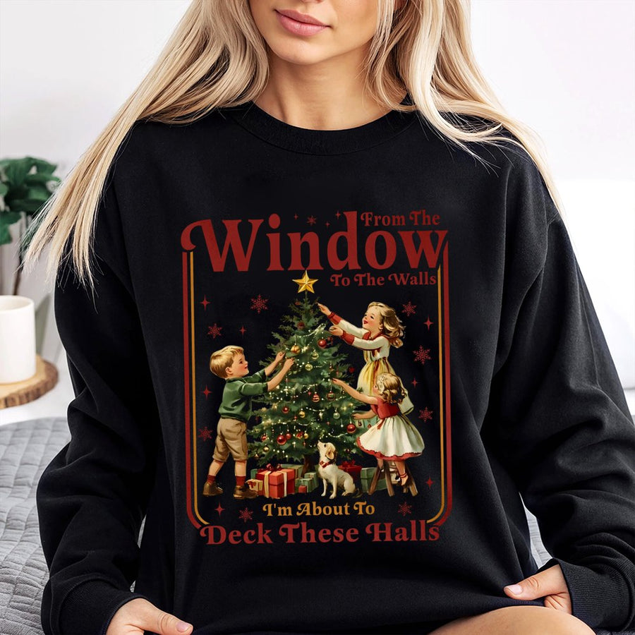 Funny Christmas Sweatshirt | Retro Deck The Halls Holiday Quote | Premium Cotton Blend Unisex Pullover | Festive Gift For Holiday Humor Lovers