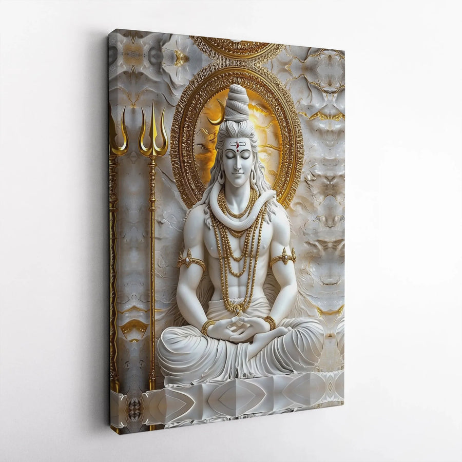 Lord Shiva Canvas Wall Art | Meditating Mahadev 3D Style Print | Premium Gallery Wrapped Canvas | Hindu Spiritual Gift for Home Decor