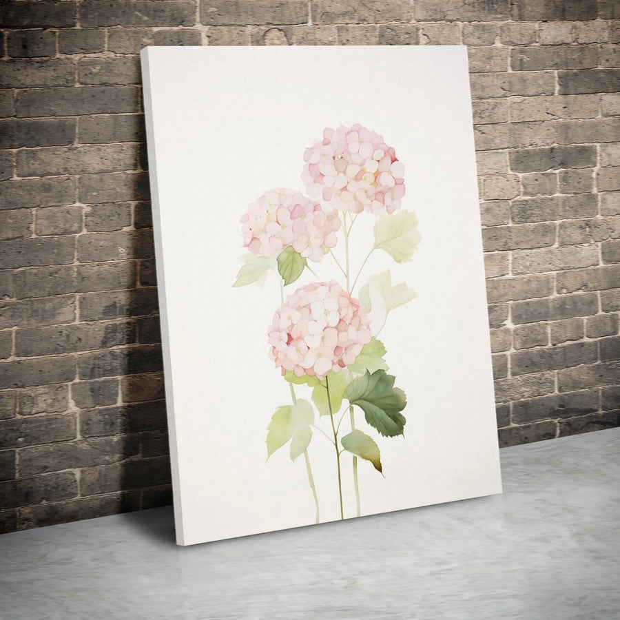 Pink Hydrangea Canvas Wall Art | Watercolor Botanical Illustration | Premium Gallery Wrapped Canvas | Minimalist Living Room Decor Gift