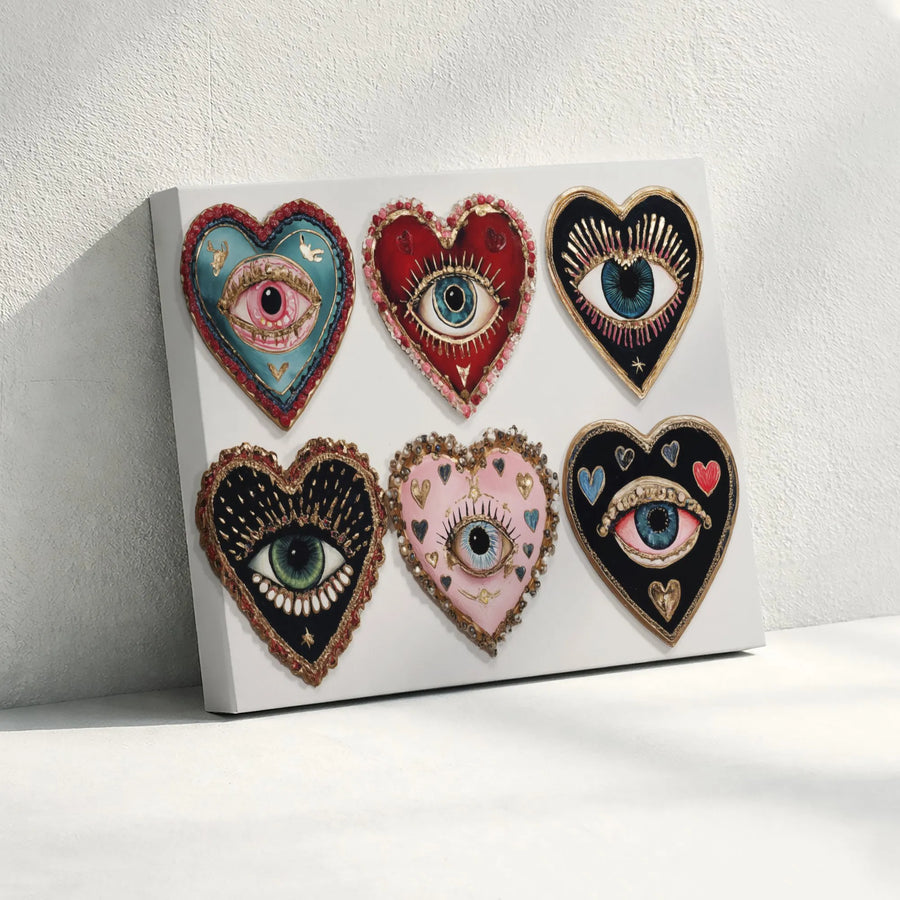 Evil Eye Heart Wall Art | Mystical Boho Decor Collage | Premium 1.25" Gallery Wrapped Canvas | Witchy Spiritual Home Decor Gift