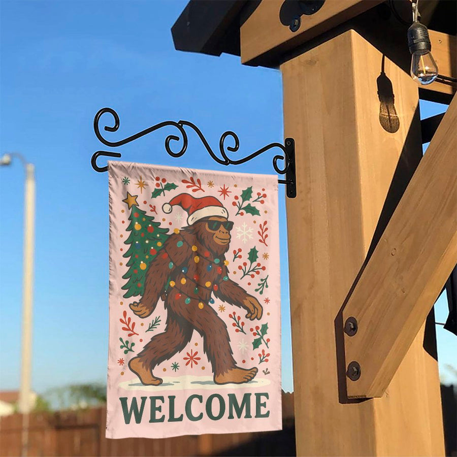 Bigfoot Christmas Garden Flag | Funny Santa Sasquatch Welcome Sign | Premium Weather-Resistant Polyester | Holiday Outdoor Yard Decor Gift