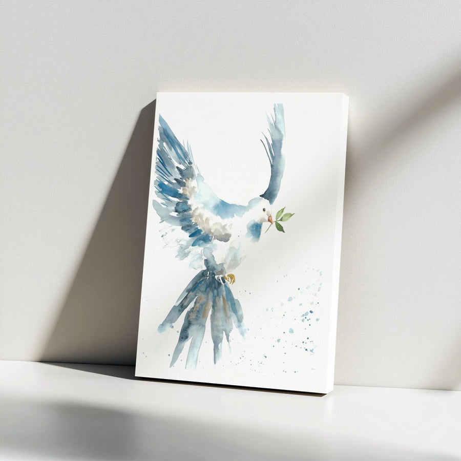 Watercolor Dove Of Peace Canvas | Symbolic Olive Branch Wall Art | Premium 1.25-Inch Gallery Wrap | Spiritual Home Decor Gift