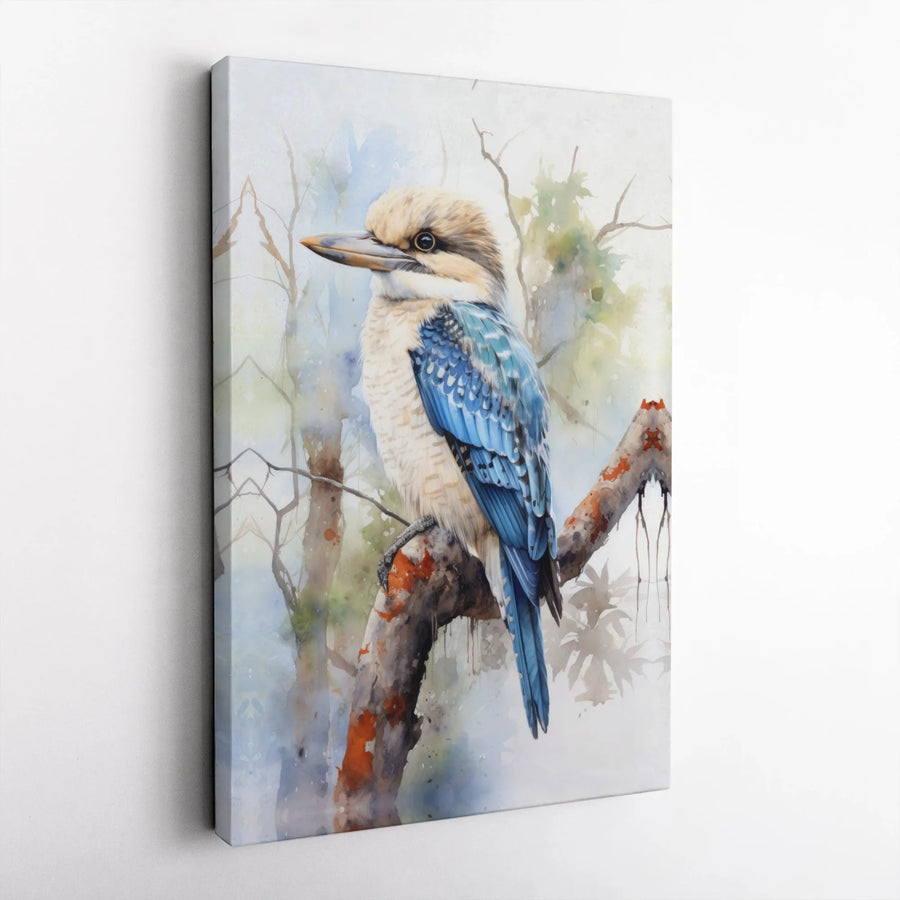 Watercolor Kookaburra Wall Art | Australian Bird Nature Print | Premium Gallery Wrapped Canvas | Home Office Decor Gift for Bird Lovers