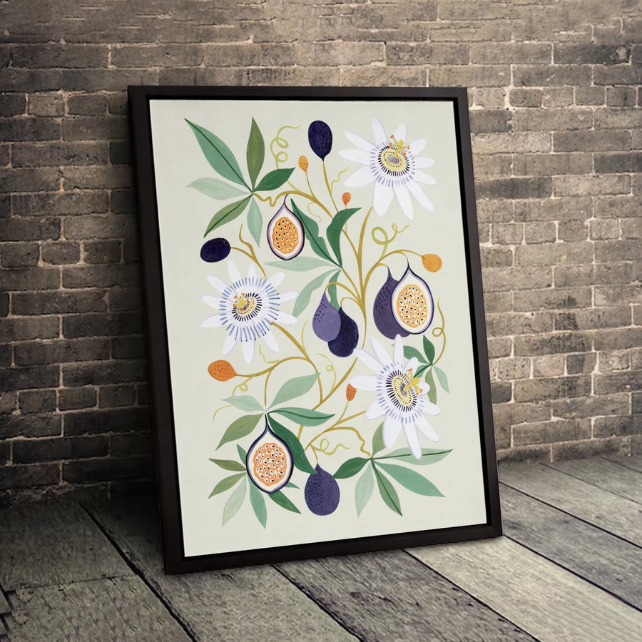 Passion Fruit Flower Wall Art | Botanical Illustration Print | Premium 1.25" Gallery Wrap Canvas | Elegant Nature Home Decor Gift