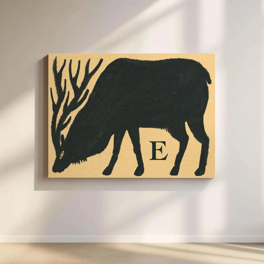 Black Elk Silhouette Wall Art | Minimalist Woodland Animal Canvas | Premium Gallery-Wrapped Print | Nature Inspired Modern Home Decor