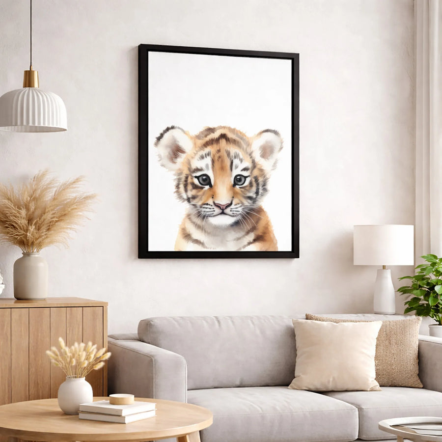 Baby Tiger Wall Art | Cute Watercolor Animal Print | Premium Gallery Wrapped Canvas | Nursery Decor or Wildlife Gift for Kids Room