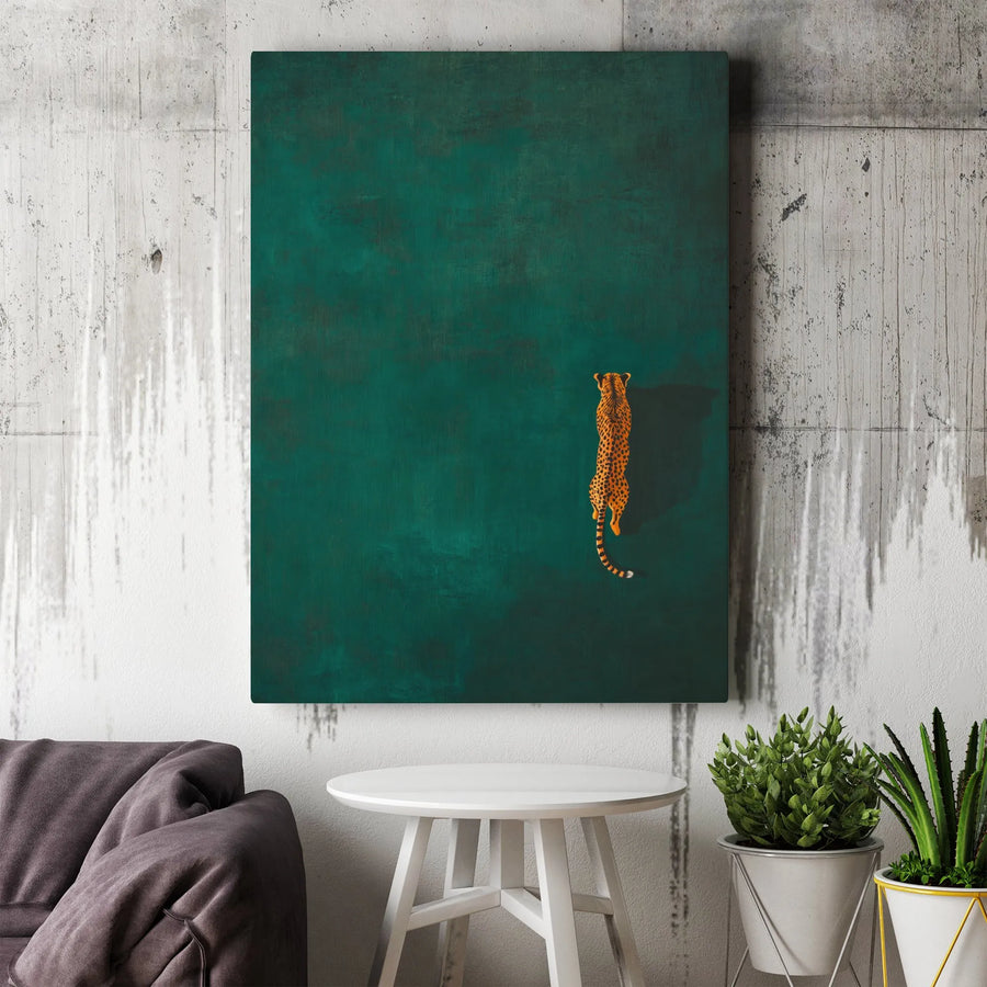 Cheetah Wall Art | Minimalist Dark Green Wildlife Painting | Premium Gallery Wrapped Canvas | Modern Home & Office Decor Gift