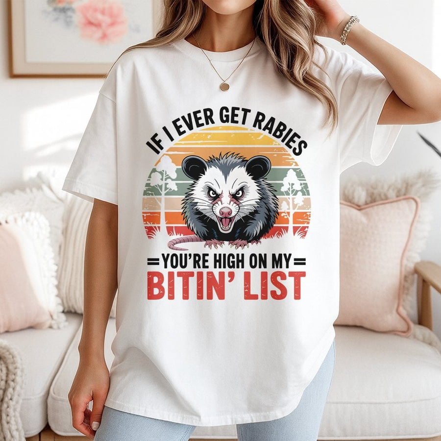 Opossum T-Shirt | Funny Dark Humor Rabies Graphic | 100% Cotton Premium Tee | Unique Gift for Animal Lovers & Meme Fans