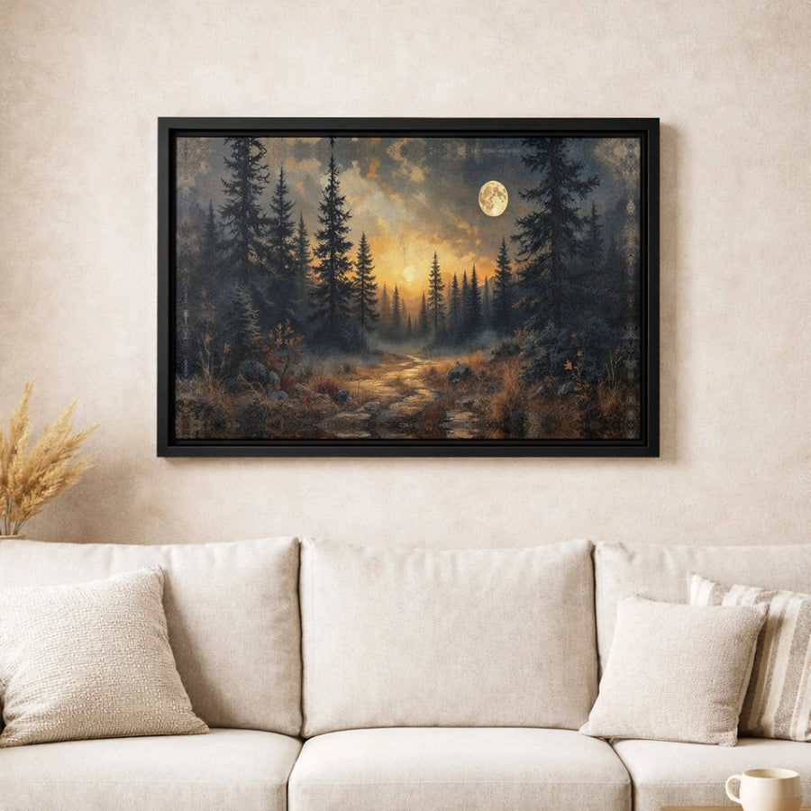 Misty Forest Landscape Canvas | Sunset Moonlit Path Wall Art | Premium Gallery-Wrapped Print | Nature Decor Gift for Home or Office