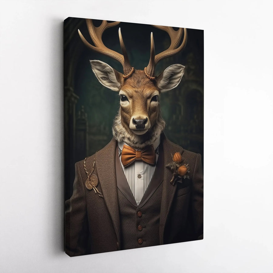 Dapper Deer Canvas Wall Art | Victorian Gentleman Animal Portrait | Premium Gallery-Wrapped Print | Unique Office Decor Gift for Him