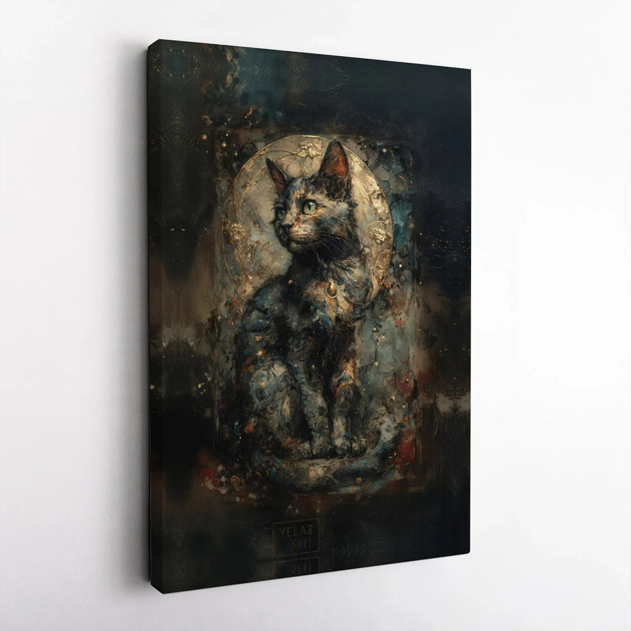 Celestial Cat Canvas Print | Tortoiseshell Kitten With Golden Halo | Gallery Quality Fade-Resistant Wall Art | Unique Home Decor Gift