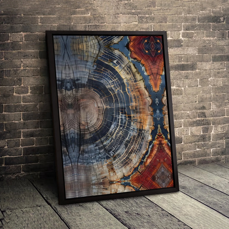 Petrified Wood Tree Ring Canvas Wall Art | Symmetrical Abstract Nature Print | Premium Gallery Wrap Decor | Modern Living Room Home Office Gift