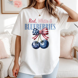 Red White and Blueberries T-Shirt | Patriotic American Flag Bow Design | Premium 100% Cotton | Fourth of July Summer Gift for Women and Men