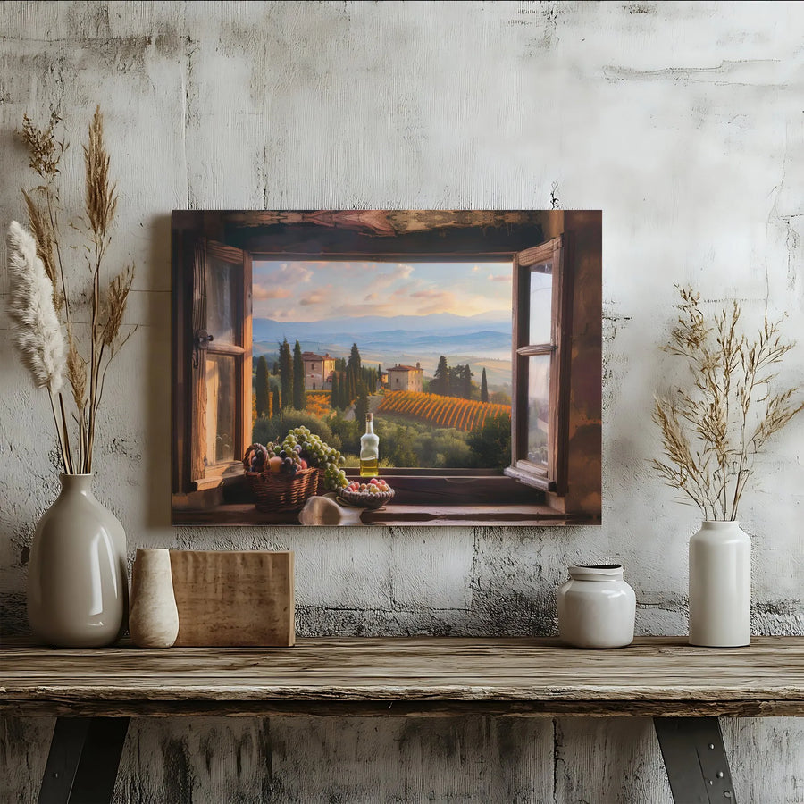 Tuscan Window View Canvas Art | Rustic Italian Countryside Landscape | Premium Fade-Resistant Print | Gift for Home & Kitchen Decor