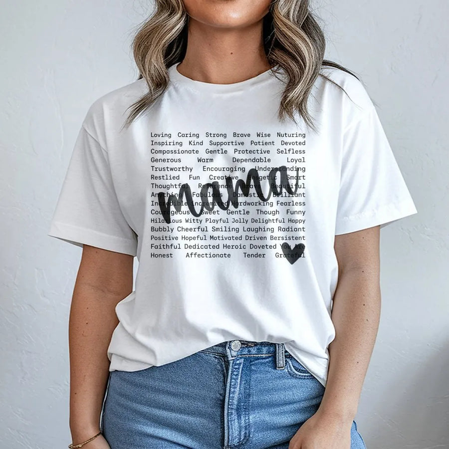 Mama Affirmation T-Shirt | Positive Word Cloud Graphic | Premium Cotton Tee | Unique Mother's Day Gift for Mom