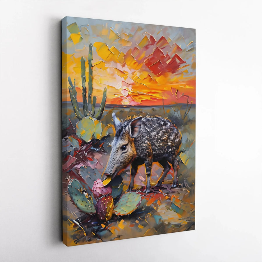 Javelina Wall Art | Desert Sunset Impasto Oil Painting Style | Premium 1.25" Gallery Canvas | Southwest Home Decor Gift