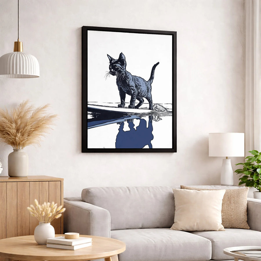 Black Cat Wall Art | Minimalist Shadow Reflection Print | Premium 1.25-Inch Gallery Canvas | Cat Lover Home Decor Gift